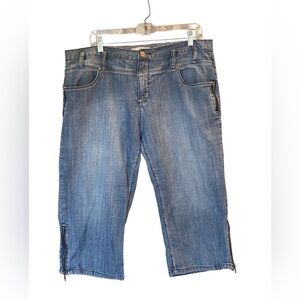 Women's Blue Power Denim Capris Pants with Embroidered Pockets 16